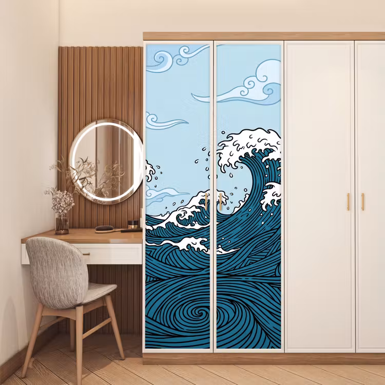 Deursticker - Zee - Golven - Japans - Natuur - Blauw — 5