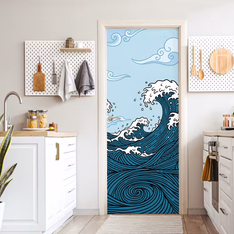 Deursticker - Zee - Golven - Japans - Natuur - Blauw — 7