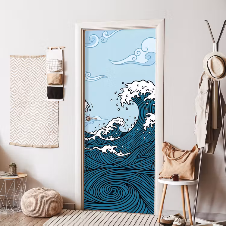 Deursticker - Zee - Golven - Japans - Natuur - Blauw — 8