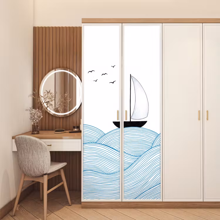 Deursticker - Zeilboot - Golven - Zee - Illustratie - Blauw — 5