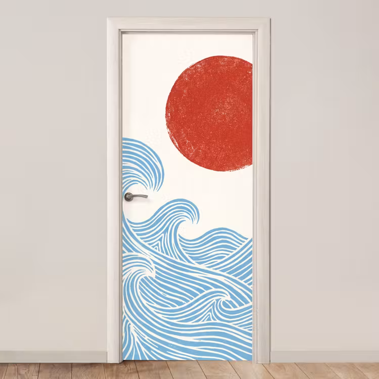 Deursticker - Zon - Golven - Oceaan - Abstract - Rood — 1