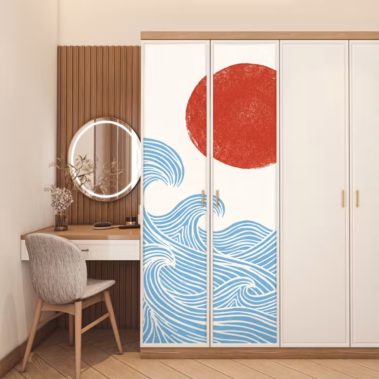 Deursticker - Zon - Golven - Oceaan - Abstract - Rood — 5