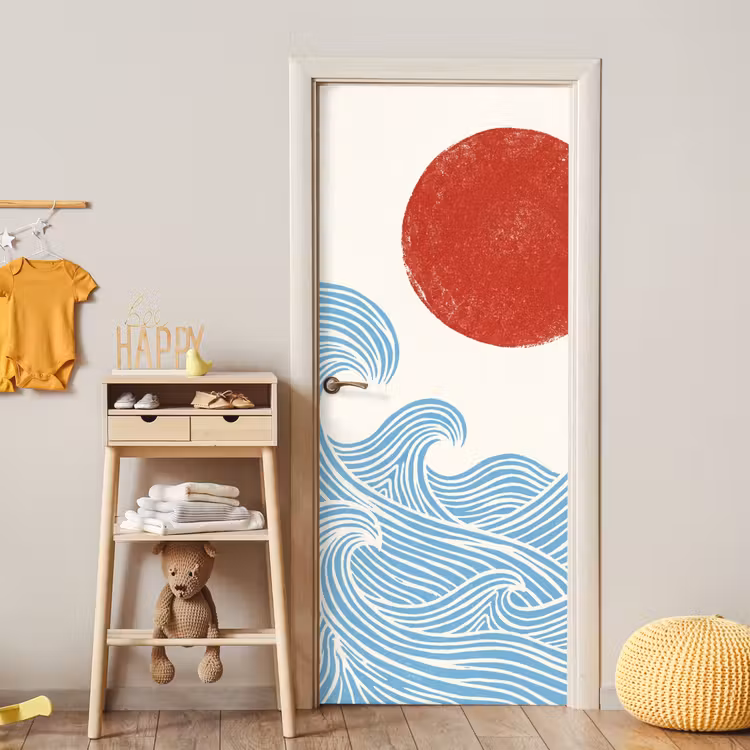 Deursticker - Zon - Golven - Oceaan - Abstract - Rood — 6