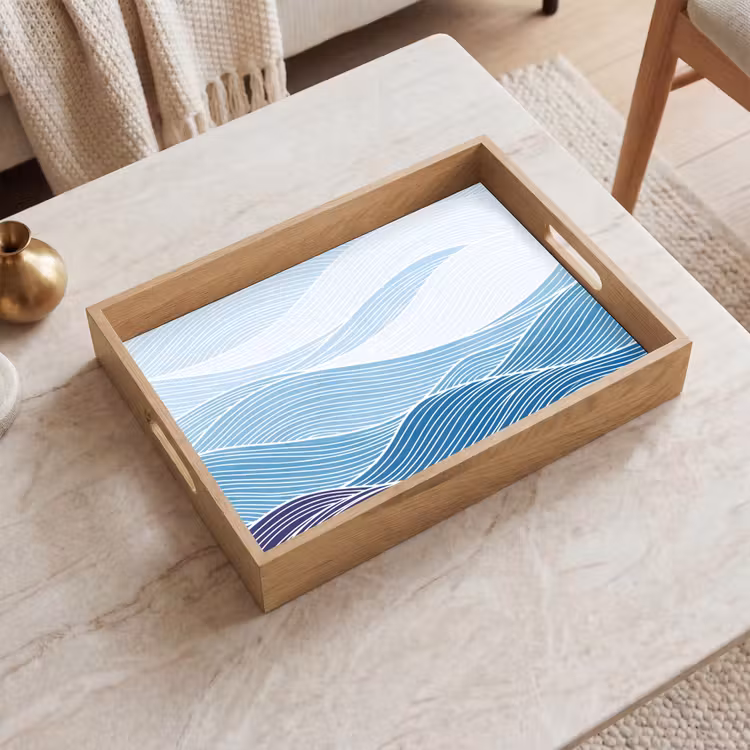 Dienblad - Abstract - Golven - Patroon - Blauw - Modern — 2
