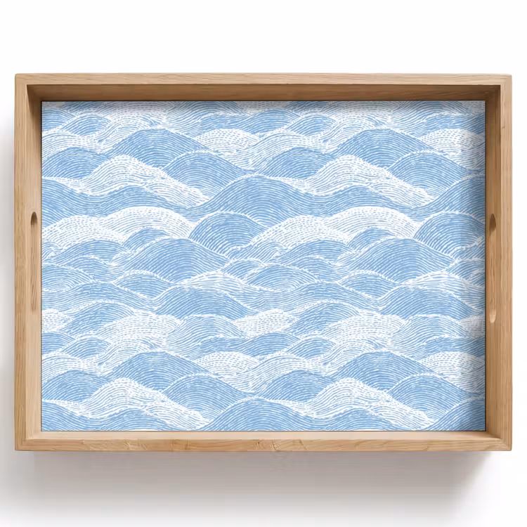 Dienblad - Blauw - Wit - Golven - Getekend — 1