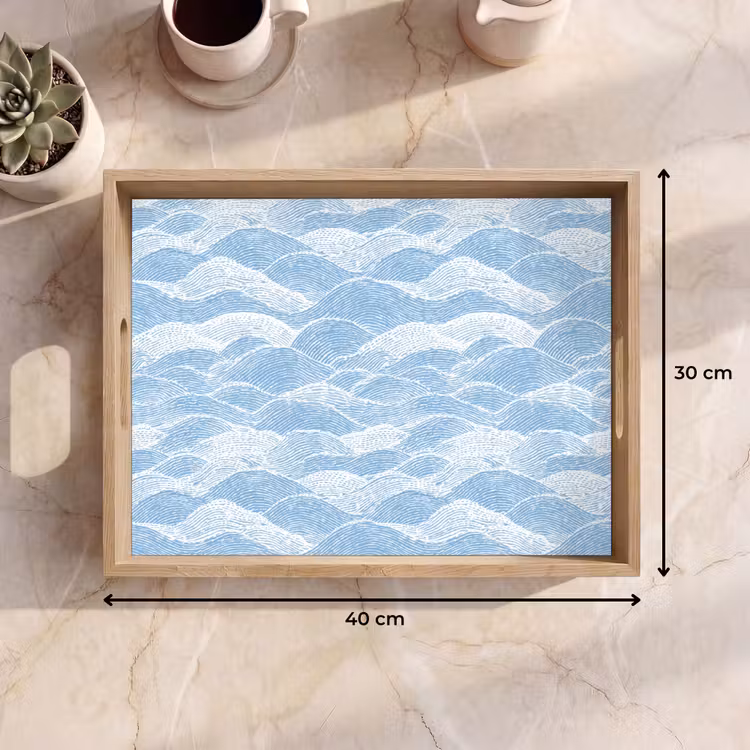 Dienblad - Blauw - Wit - Golven - Getekend — 9