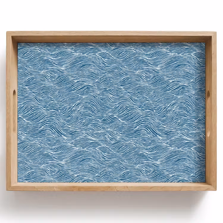 Dienblad - Blauw - Wit - Golven - Getekend - Textuur — 1