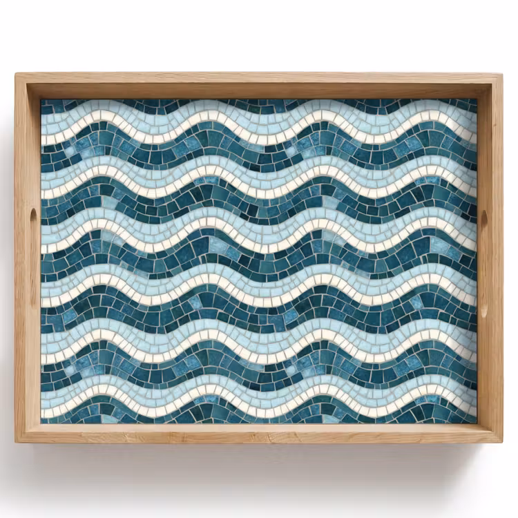 Dienblad - Blauw - Wit - Mozaïek - Golvend — 1