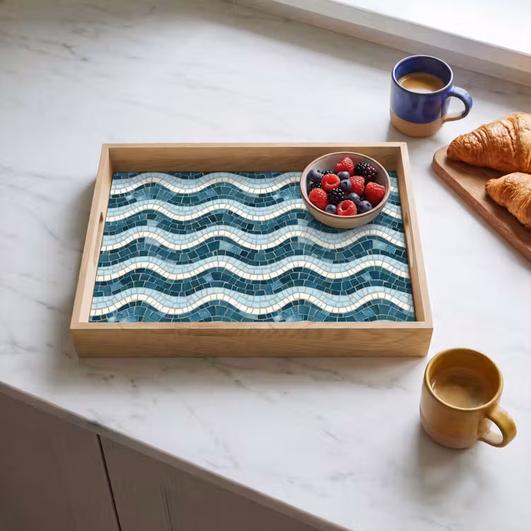 Dienblad - Blauw - Wit - Mozaïek - Golvend — 4