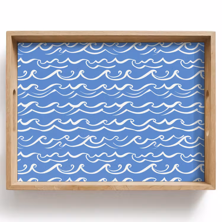 Dienblad - Blauw - Wit - Simpel - Getekend - Golven — 1