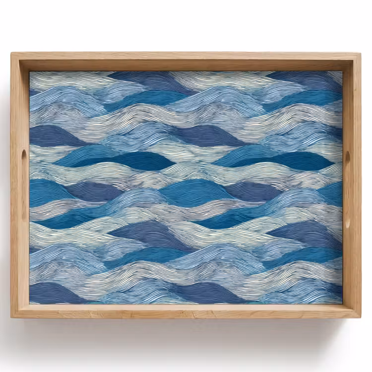 Dienblad - Getekend - Blauw - Wit - Golvend - Streepjes — 1