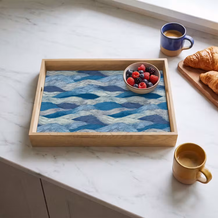 Dienblad - Getekend - Blauw - Wit - Golvend - Streepjes — 4