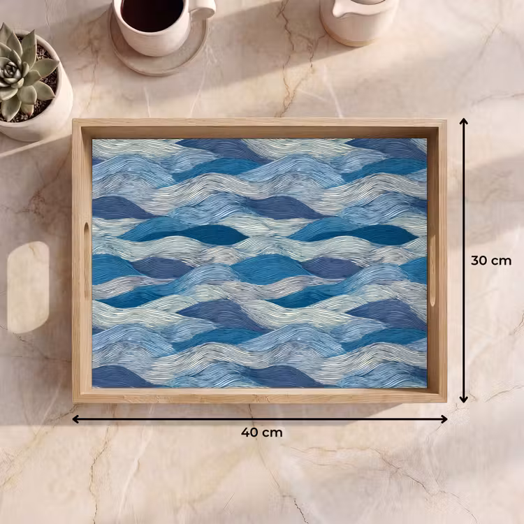 Dienblad - Getekend - Blauw - Wit - Golvend - Streepjes — 9