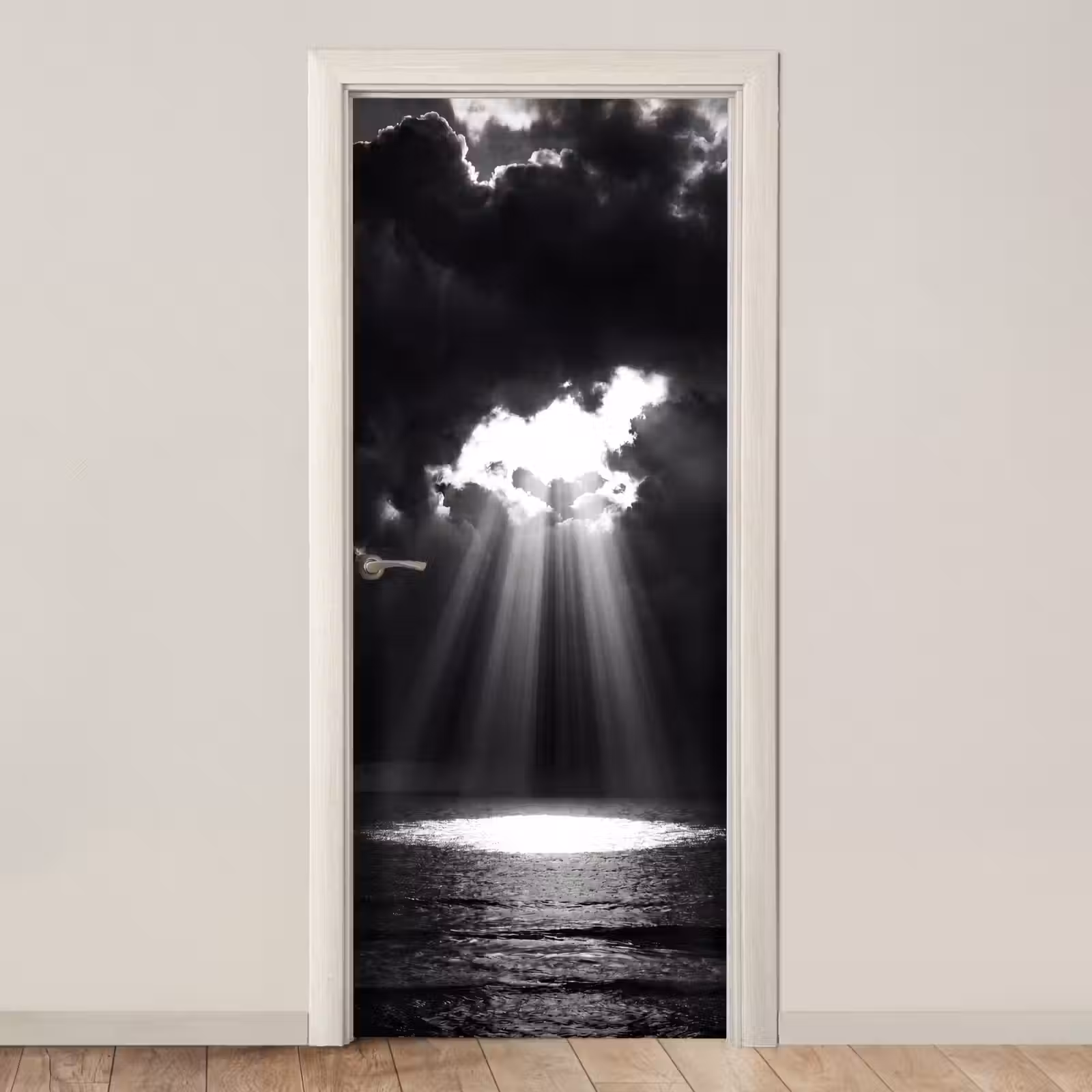 Deursticker - Licht - Wolken - Zee - Zwart-wit - Natuur — 1