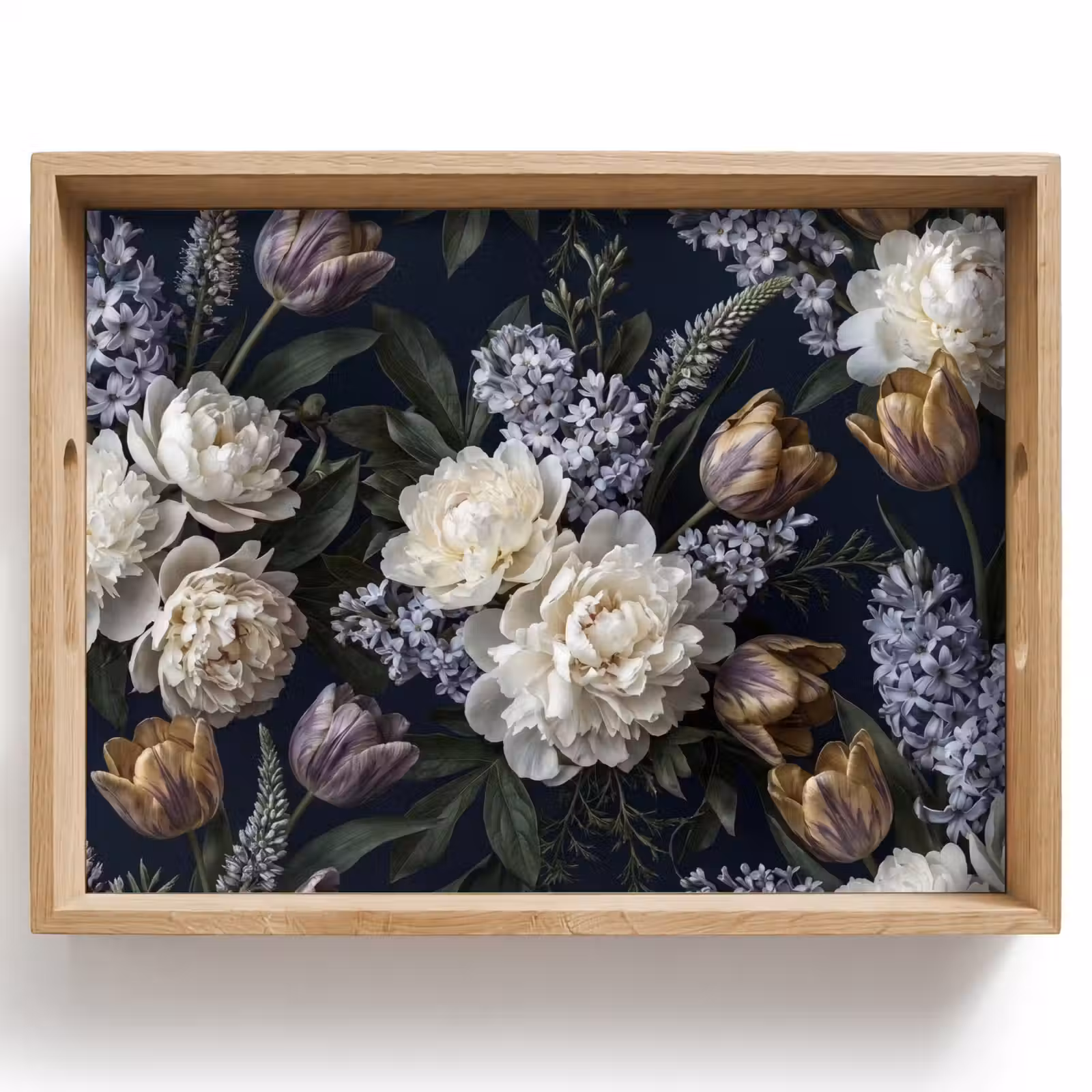 Dienblad - Bloemen - Donker - Elegant - Natuur - Wit — 1