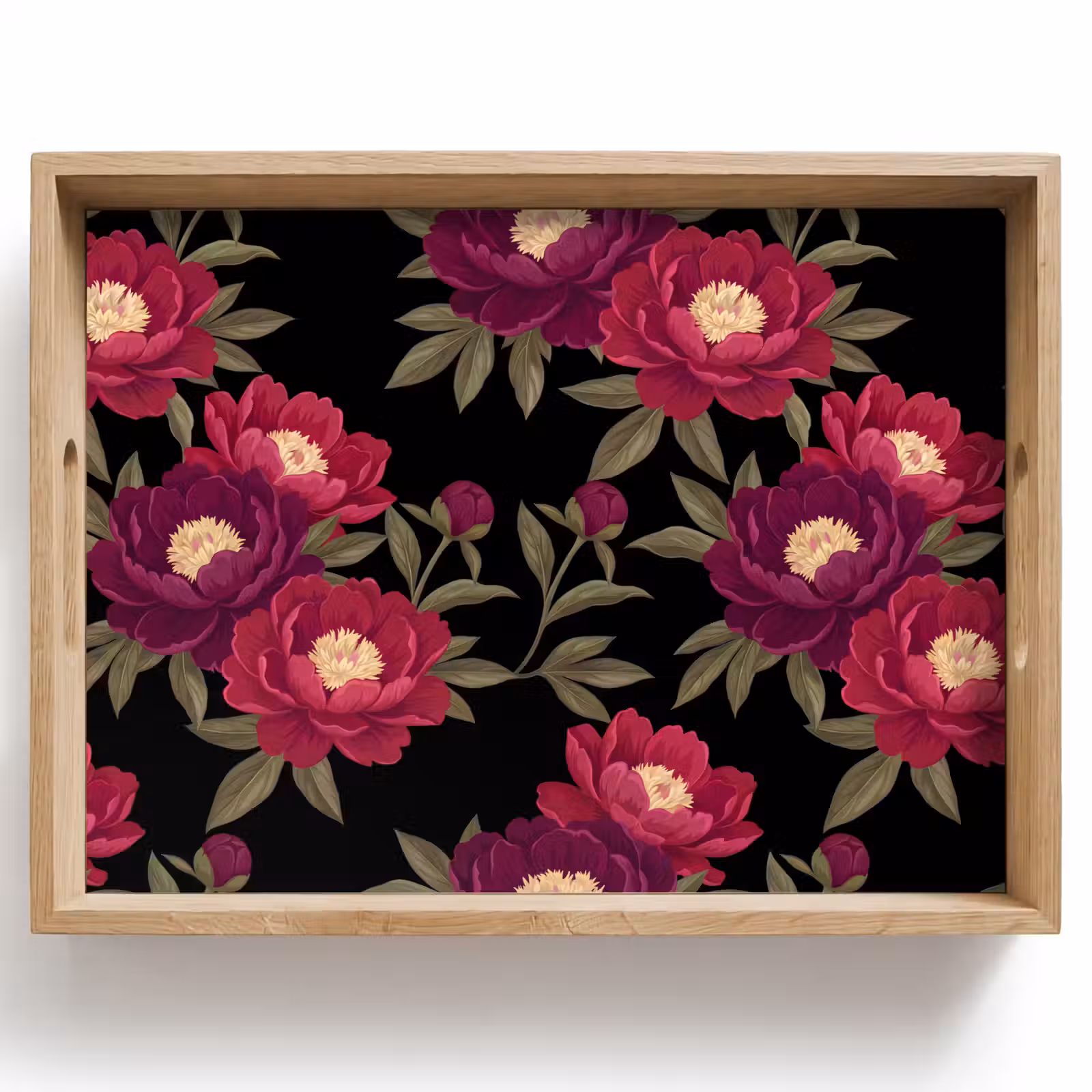 Dienblad - Bloemen - Patroon - Botanisch - Rood - Zwart — 1