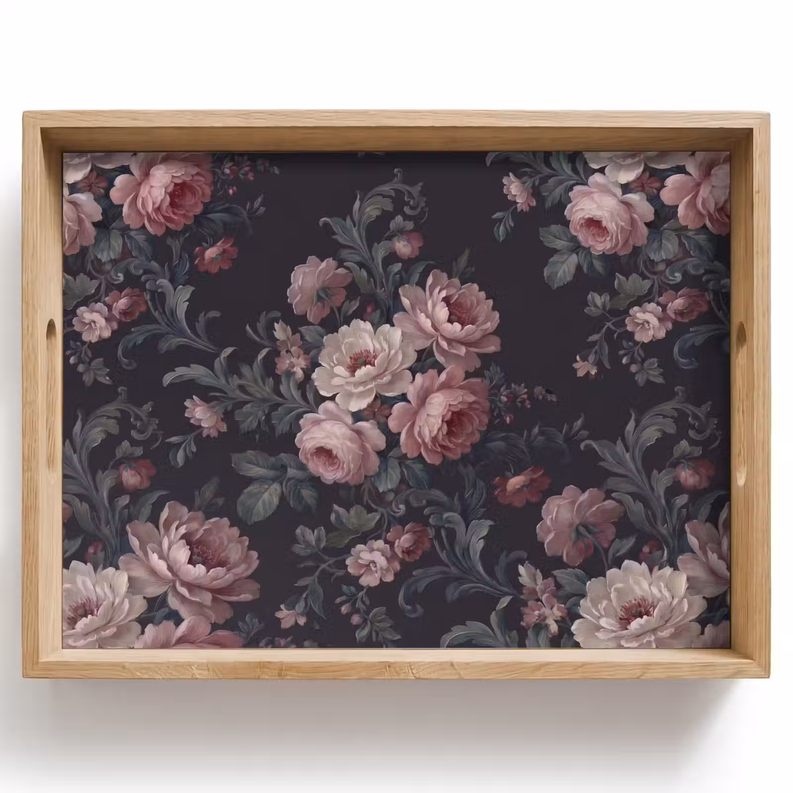 Dienblad - Bloemen - Patroon - Sierlijk - Roze - Donker — 1