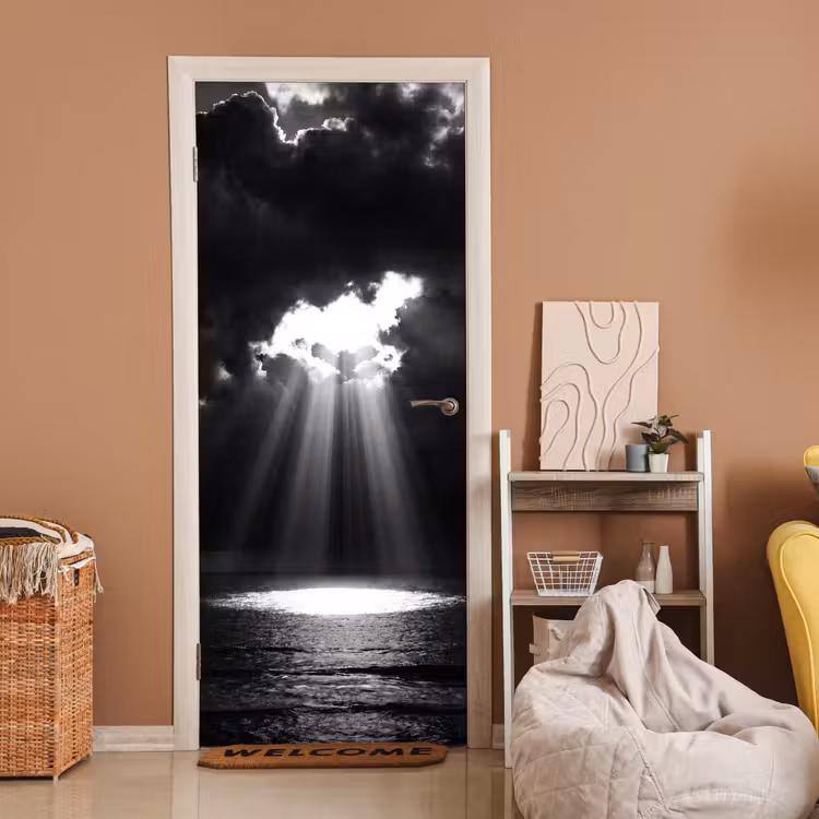 Deursticker - Licht - Wolken - Zee - Zwart-wit - Natuur — 2