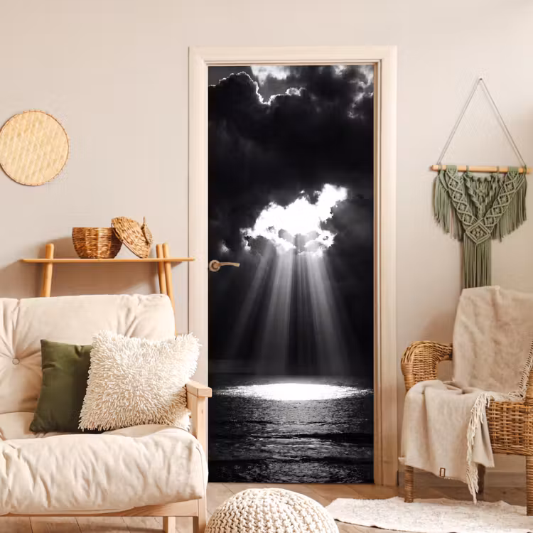 Deursticker - Licht - Wolken - Zee - Zwart-wit - Natuur — 4