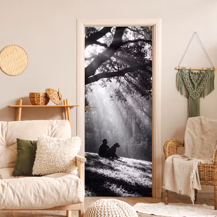 Deursticker - Mens - Hond - Natuur - Zwart-wit - Silhouet — 4