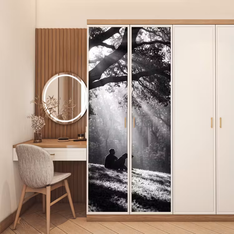 Deursticker - Mens - Hond - Natuur - Zwart-wit - Silhouet — 5