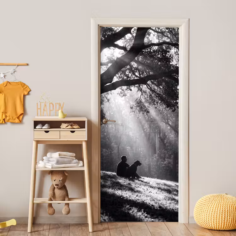 Deursticker - Mens - Hond - Natuur - Zwart-wit - Silhouet — 6