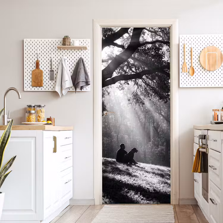 Deursticker - Mens - Hond - Natuur - Zwart-wit - Silhouet — 7
