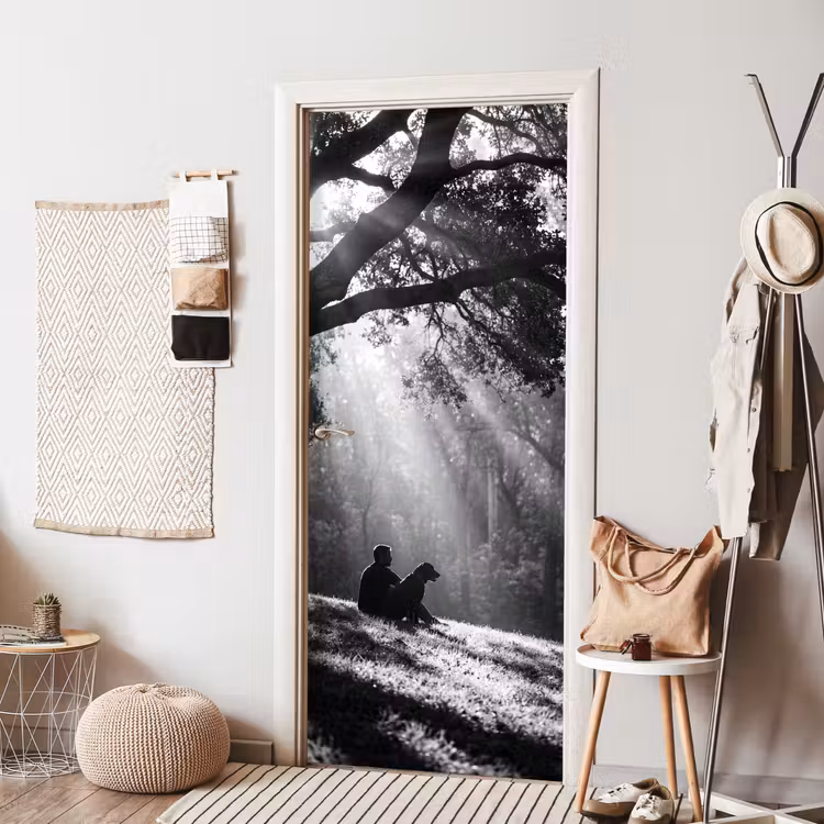 Deursticker - Mens - Hond - Natuur - Zwart-wit - Silhouet — 8