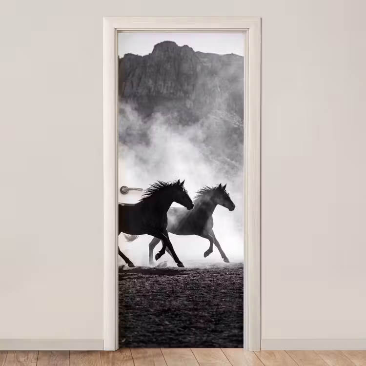 Deursticker - Paard - Ren - Stof - Zwart-wit - Dieren — 1