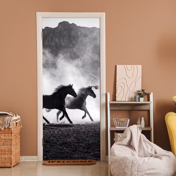 Deursticker - Paard - Ren - Stof - Zwart-wit - Dieren — 2