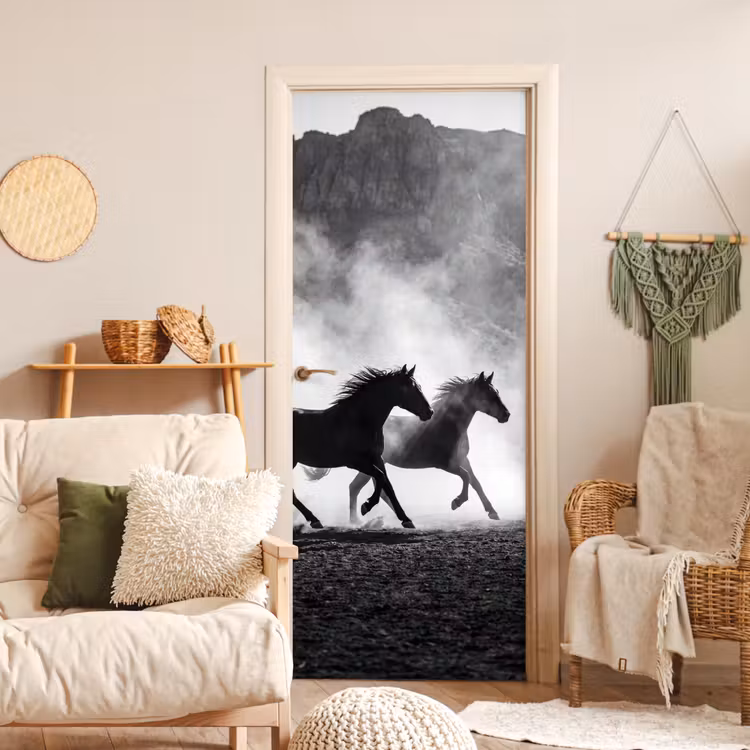 Deursticker - Paard - Ren - Stof - Zwart-wit - Dieren — 4