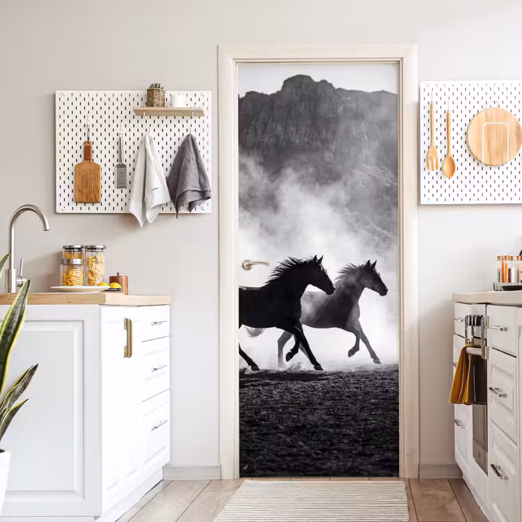 Deursticker - Paard - Ren - Stof - Zwart-wit - Dieren — 7
