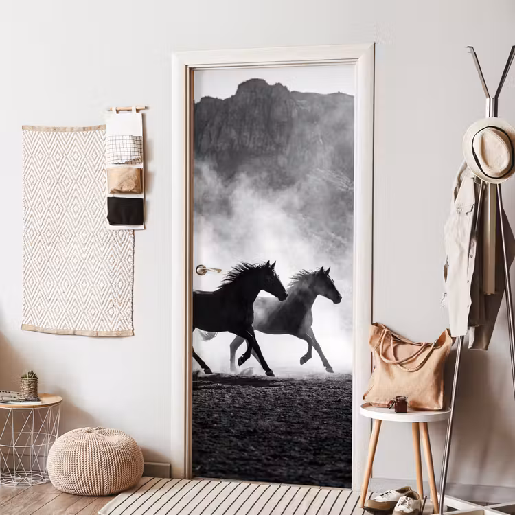 Deursticker - Paard - Ren - Stof - Zwart-wit - Dieren — 8
