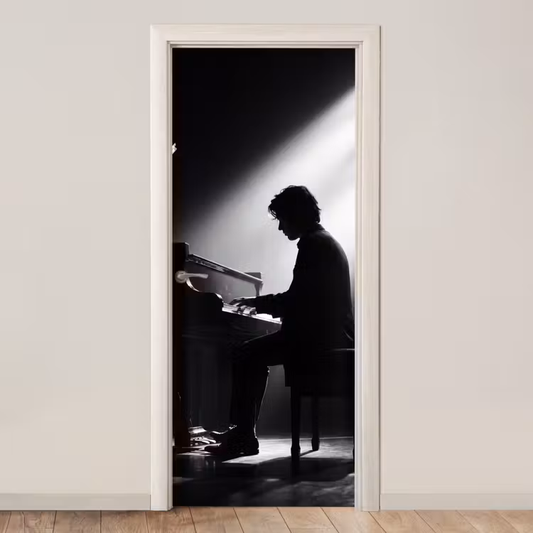 Deursticker - Persoon - Piano - Muziek - Zwart-wit - Podium — 1