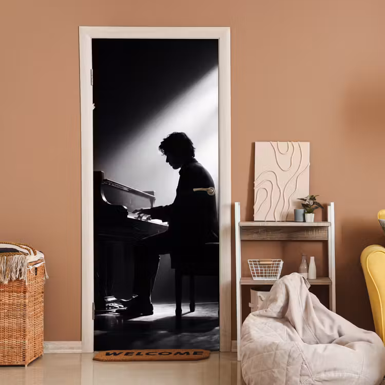 Deursticker - Persoon - Piano - Muziek - Zwart-wit - Podium — 2