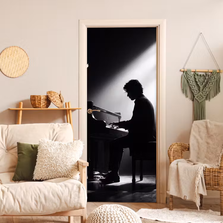 Deursticker - Persoon - Piano - Muziek - Zwart-wit - Podium — 4
