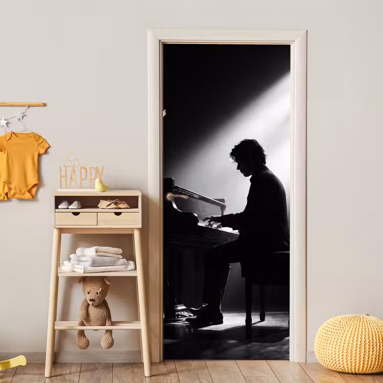 Deursticker - Persoon - Piano - Muziek - Zwart-wit - Podium — 6