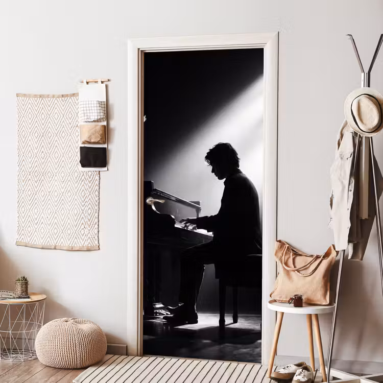 Deursticker - Persoon - Piano - Muziek - Zwart-wit - Podium — 8