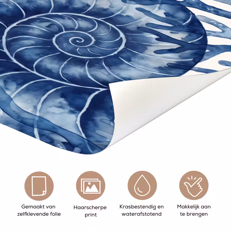 Deursticker - Schelp - Spiraal - Zeeleven - Aquarel - Blauw — 3