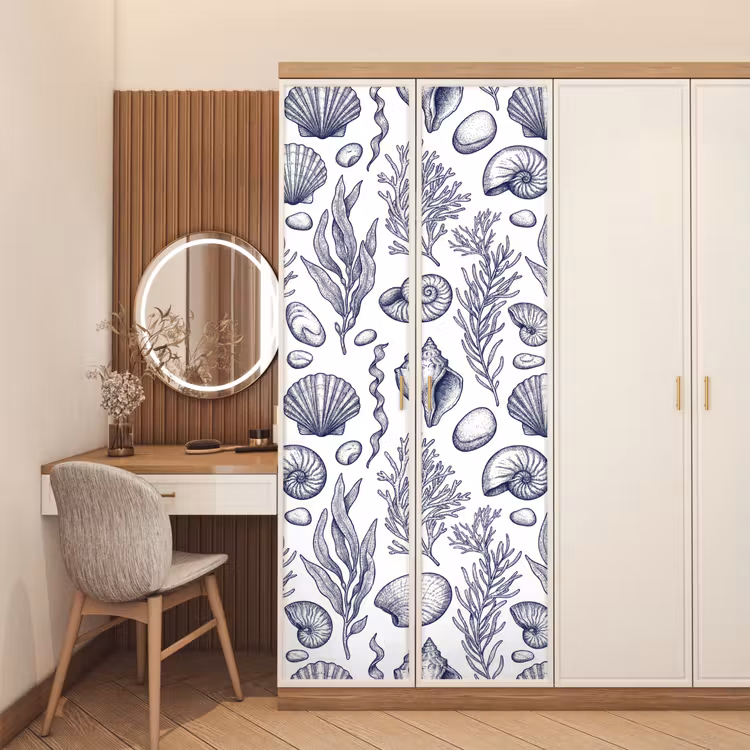 Deursticker - Schelpen - Zeewier - Oceaan - Illustratie - Blauw — 5
