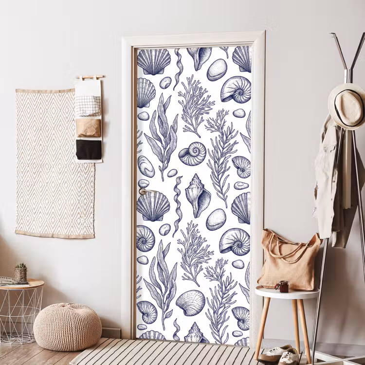 Deursticker - Schelpen - Zeewier - Oceaan - Illustratie - Blauw — 8