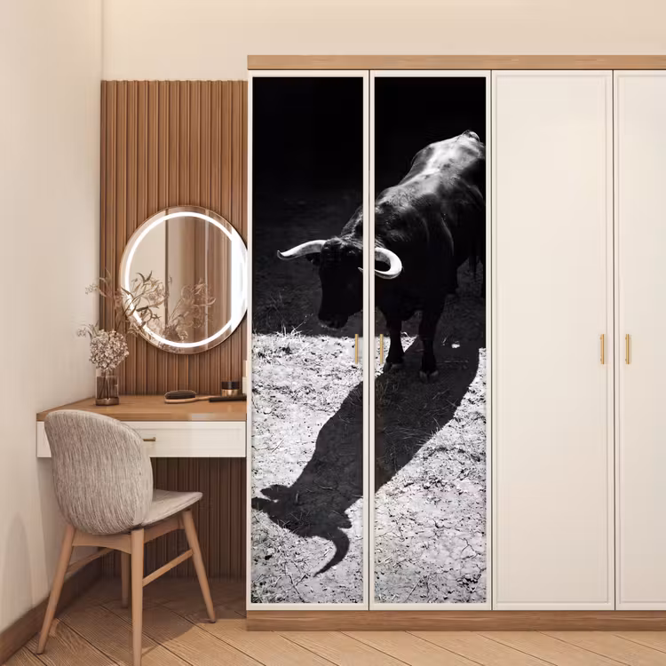 Deursticker - Stier - Schaduw - Dieren - Contrast - Zwart-wit — 5