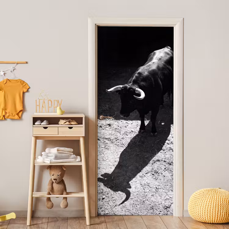 Deursticker - Stier - Schaduw - Dieren - Contrast - Zwart-wit — 6