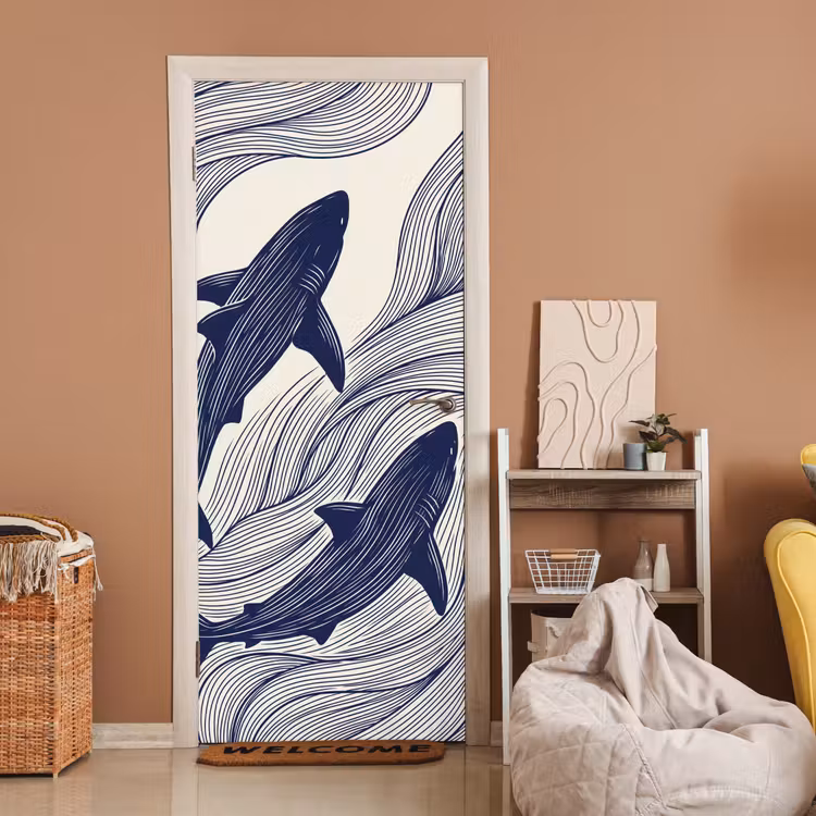 Deursticker - Vis - Oceaan - Lijntekening - Blauw - Dieren — 2
