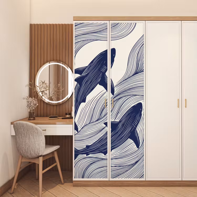 Deursticker - Vis - Oceaan - Lijntekening - Blauw - Dieren — 5