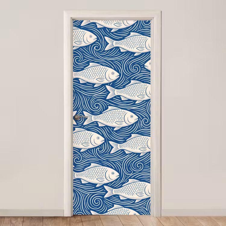 Deursticker - Vis - Water - Patroon - Grafisch - Blauw — 1