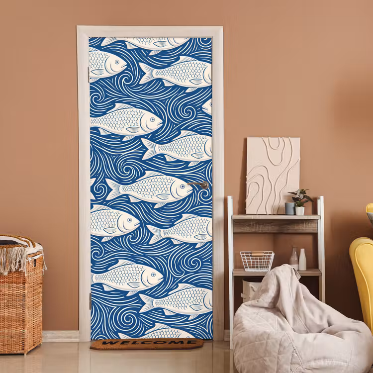 Deursticker - Vis - Water - Patroon - Grafisch - Blauw — 2