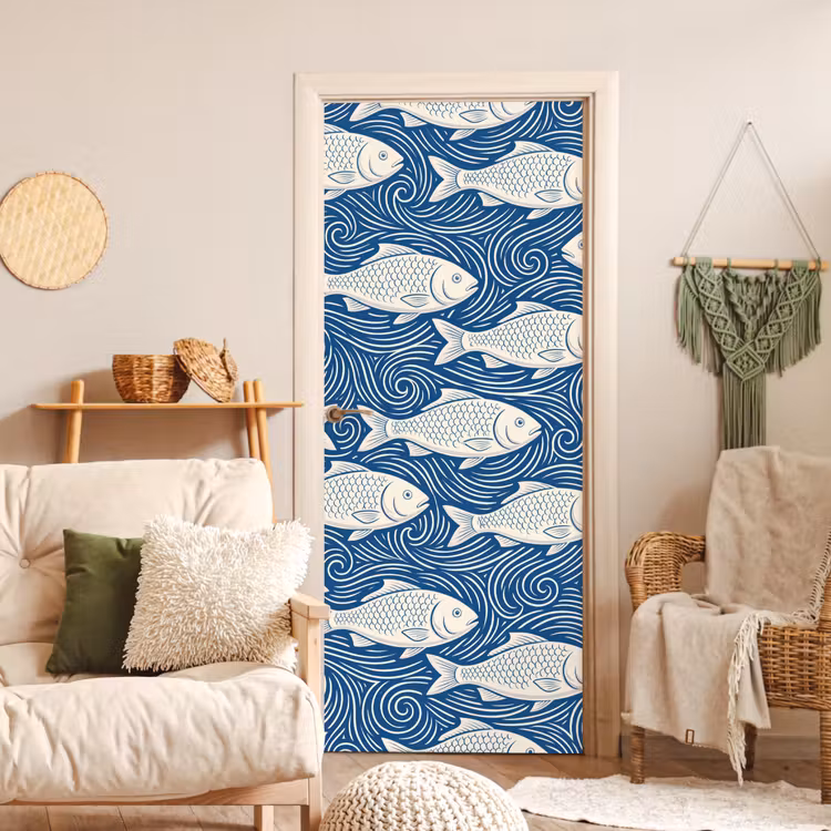 Deursticker - Vis - Water - Patroon - Grafisch - Blauw — 4