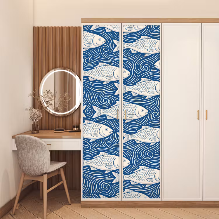 Deursticker - Vis - Water - Patroon - Grafisch - Blauw — 5
