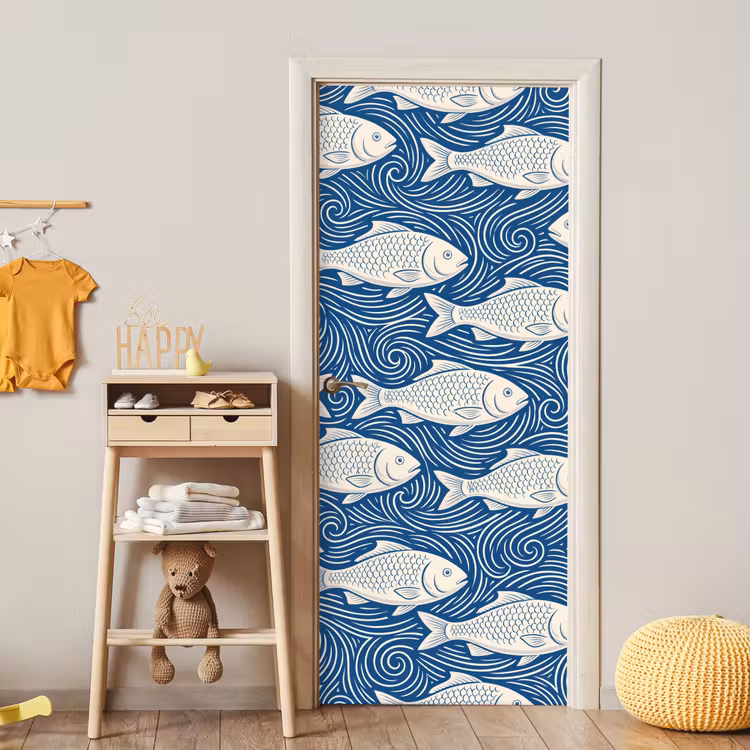 Deursticker - Vis - Water - Patroon - Grafisch - Blauw — 6
